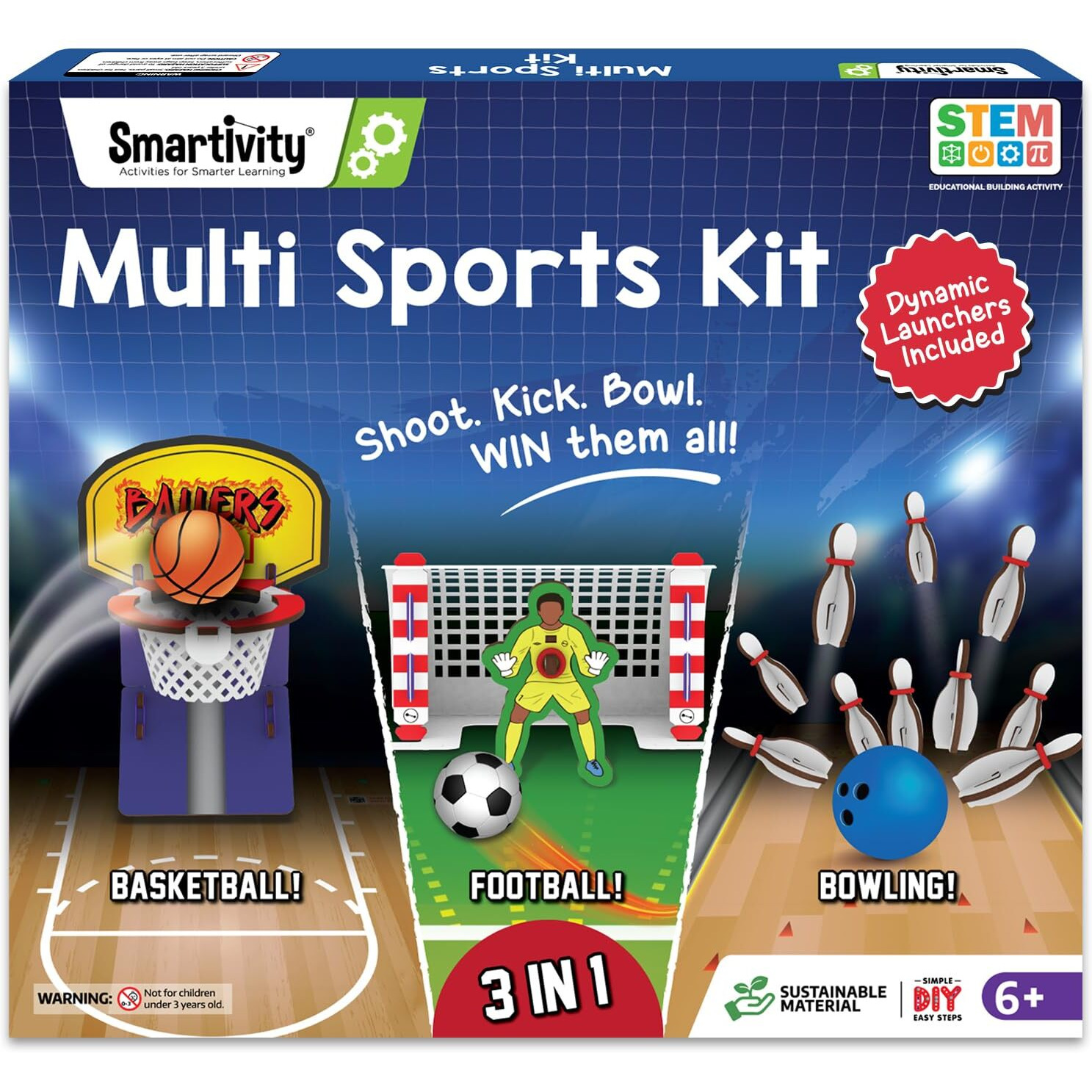 Smartivity Multi Sports Kit For Kids 6-12 Year I Basketball, Football & Bowling | Birthday Gifts For Boys & Girls | Diy Science Toy For Kids 6,7,8,9,10,11,12,13,14 Yearsi Stem Wooden Construction Game