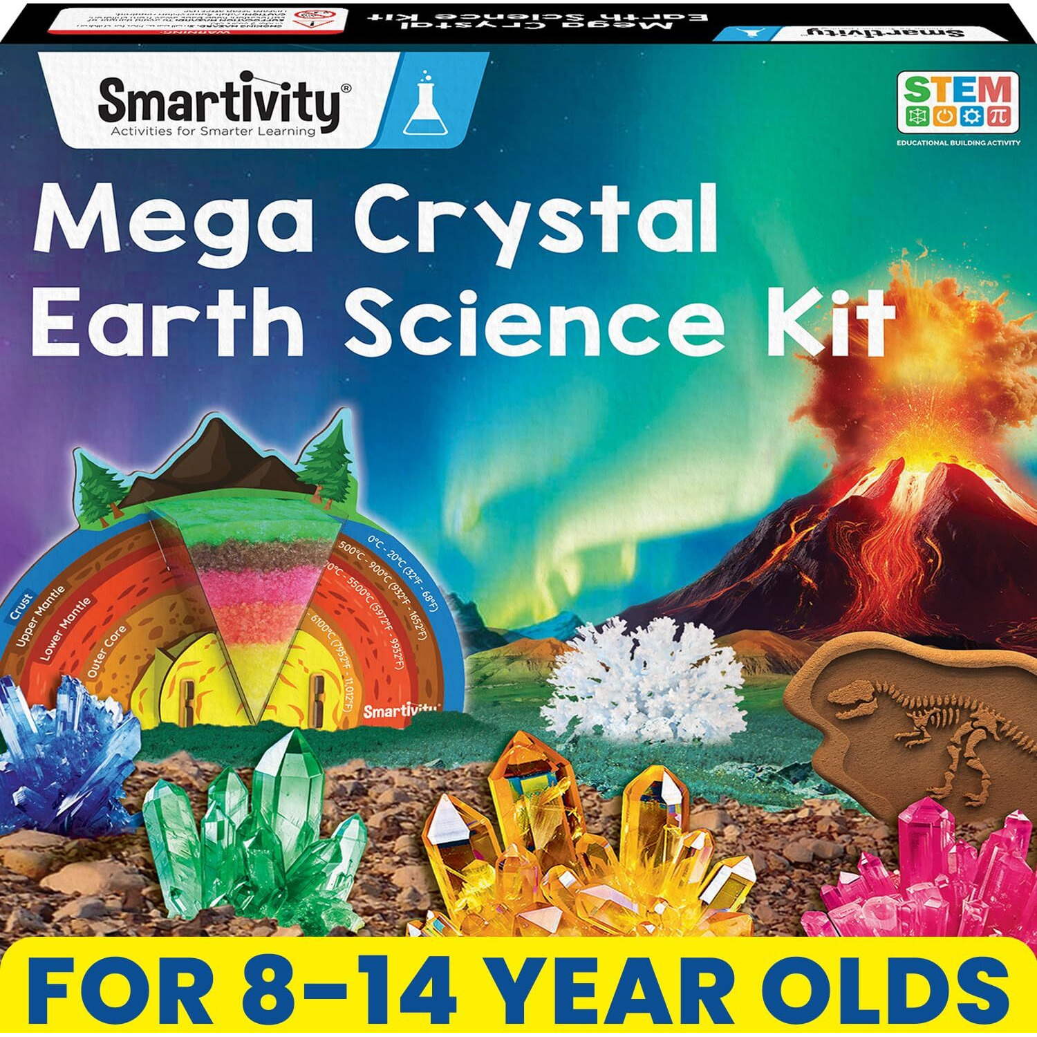 Smartivity Mega Crystal Earth Science Kit | Explore Earth, Crystal, And Fossilization Concepts | Birthday Gift For Boys & Girls I Stem Educational Diy Science Toys For Kids Ages 8,9,10,11,12,13,14