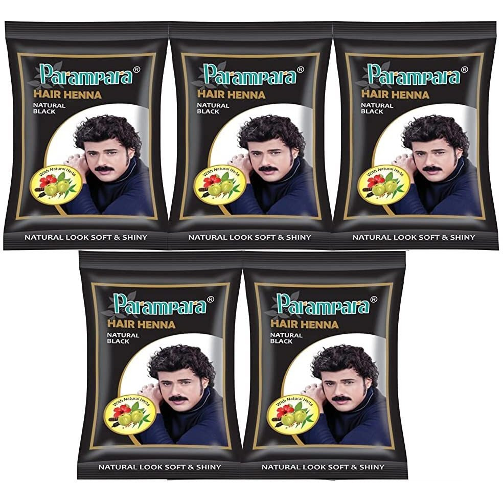 Parampara Ayurved Natural Black Hair Colour Henna Powder | Chemical-Free Herbal Hair Dye For Men & Women With Coffee Methi Amla Bhringraj Hibiscus Shikakai & Reetha | 20G | Pack Of 5 |100G