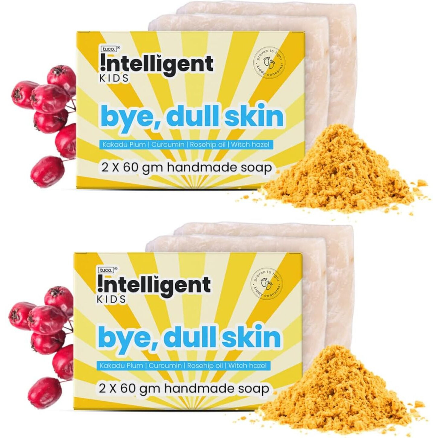 Tuco Intelligent Handmade Soap With Turmeric, Shea Butter, Olive Oil, Coconut Oil For Dull Skin, Everyday Use For Ages 3+ Kids, Paraben & Sulphate Free - 60 G (Pack Of 4)