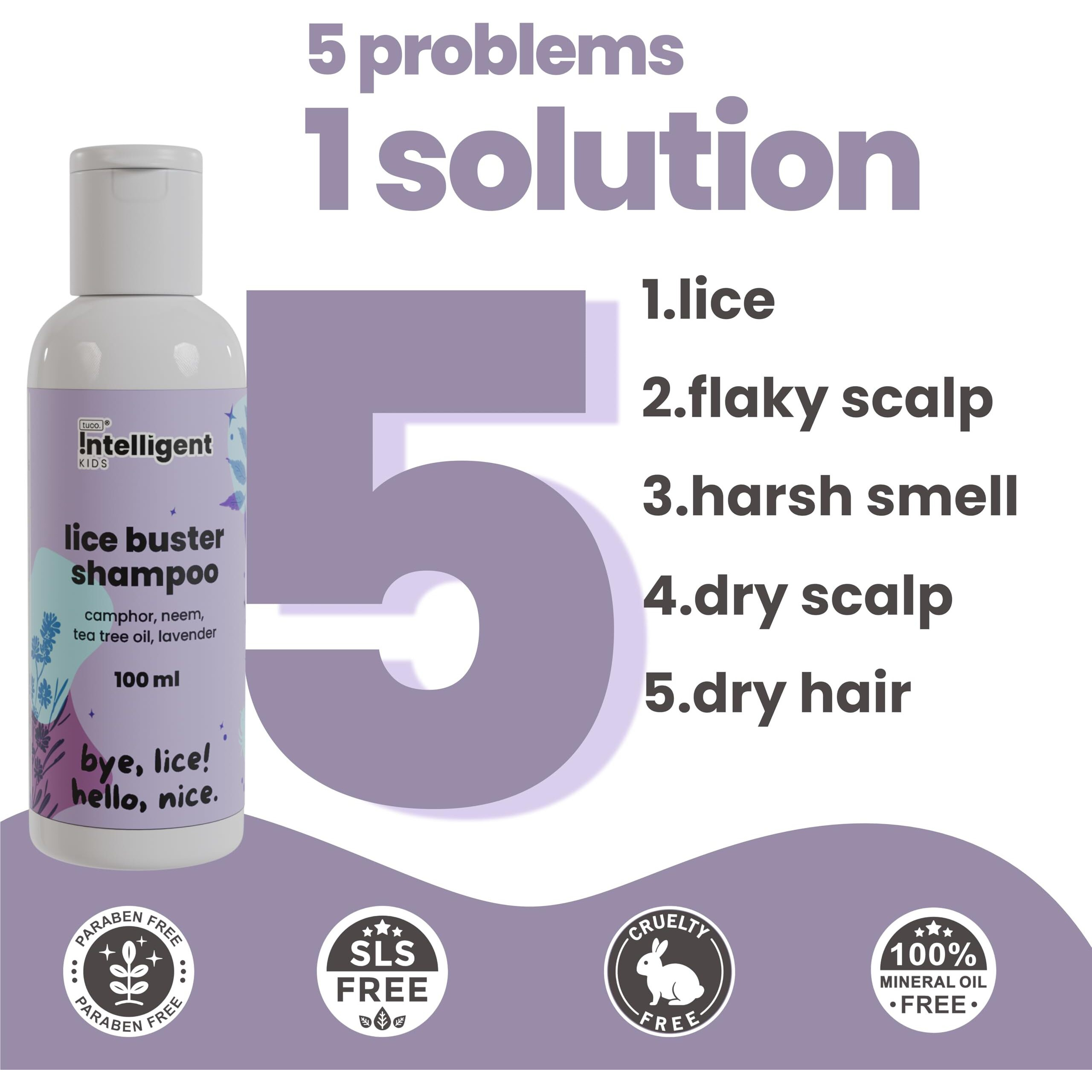 Tuco Kids Natural Lice Buster Shampoo | Infused With Camphor, Neem, Tea Tree Oil | Perfect For Lice & Itchy Scalp | Ages 2-5, 4-10, 10-15, 5-10 Years | Paraben & Sls Free |100Ml