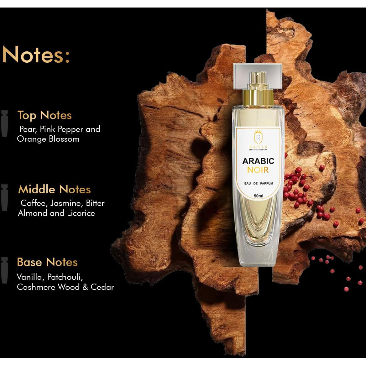 Rawls Arabic Noir Perfume For Men & Women, 50Ml | Enriched With Coffee, Jasmine, Vanilla & Cedarwood | Long-Lasting Eau De Parfum For All Skin Types