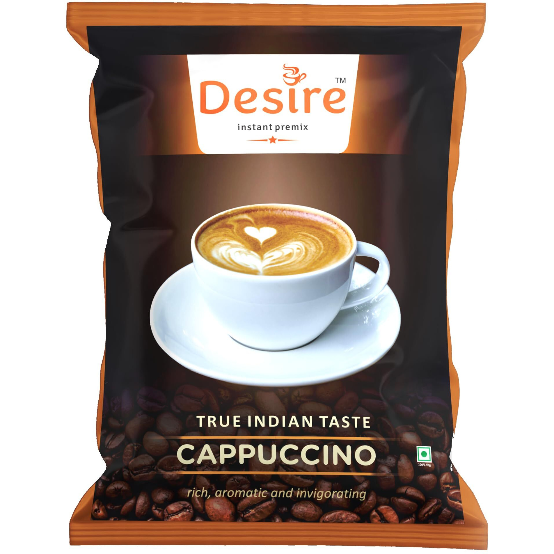 Desire Coffee Premix-Cappuccino Coffee Premix For Vending Machine, Coffee Powder Bag For Coffee Machine Or Manual Use-1 Kg Pack Serves 80 Cups-Just Add Hot Water & Enjoy