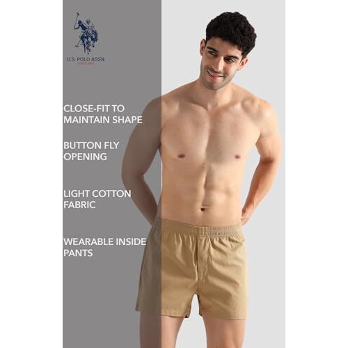 U.S. Polo Assn. Men's Pure Cotton Classic Solid Boxer Shorts (Pack Of 2) (Oex08-P2_Colonial Blue-Iced Coffee