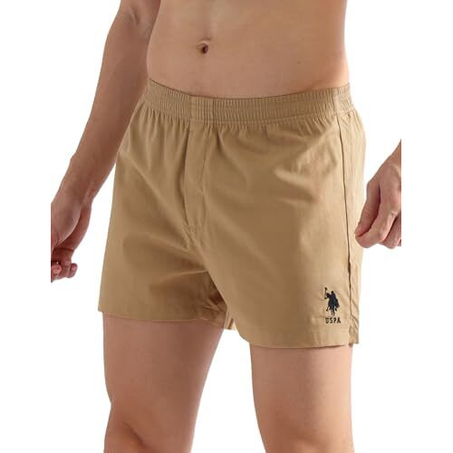 U.S. Polo Assn. Men's Pure Cotton Classic Solid Boxer Shorts (Pack Of 2) (Oex08-P2_Colonial Blue-Iced Coffee