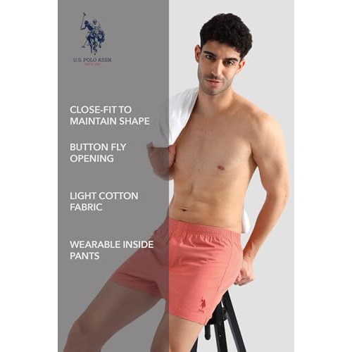 U.S. Polo Assn. Men's Pure Cotton Classic Solid Boxer Shorts (Pack Of 2) (Oex08-P2_Iced Coffee-Crabapple