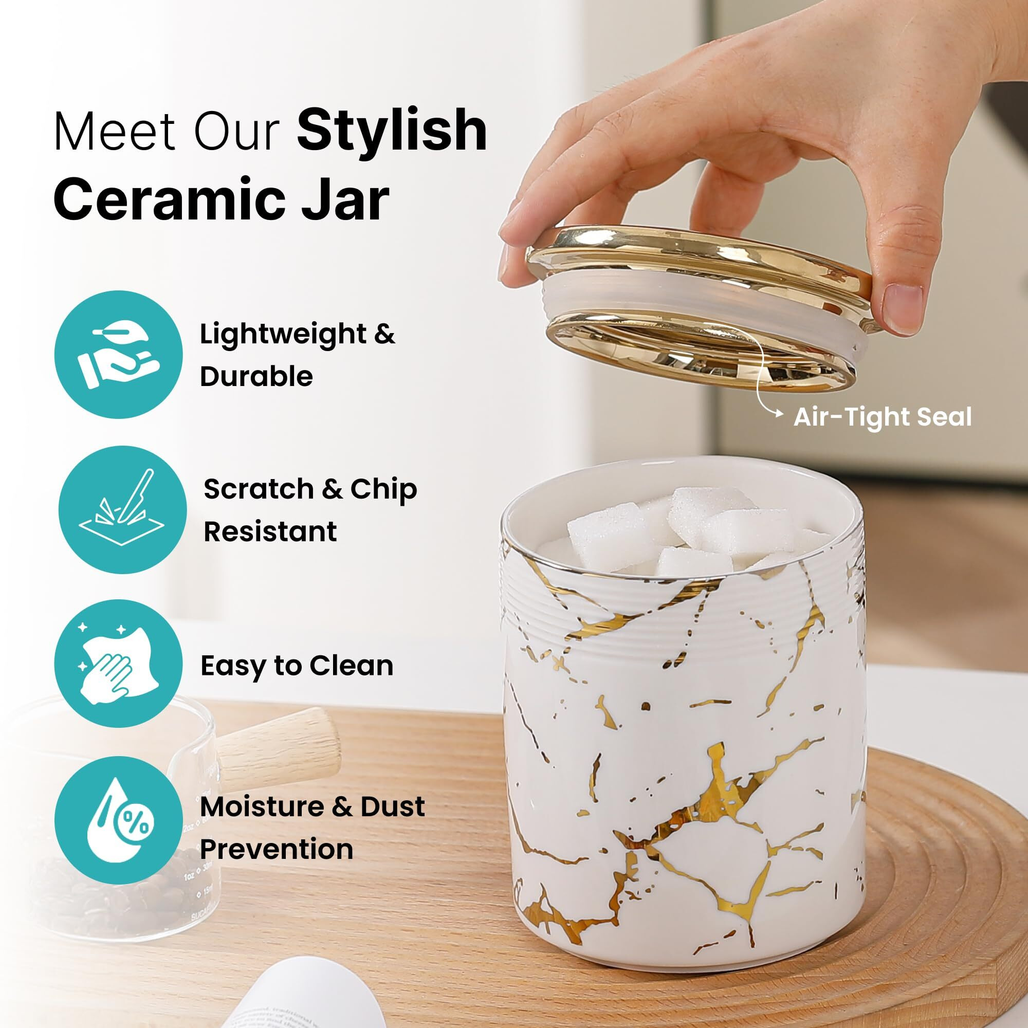 The Better Home Ceramic Jars For Kitchen Storage With Ceramic Lids | Multipurpose Airtight Jars For Pickles Dry Fruits Nuts Coffee Sugar | 720Ml Each-Pack Of 3 | Marriage Useful Gifts