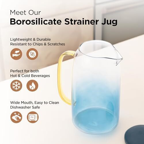 Umai Borosilicate Glass Jug With Stainless Steel Lid And Handle | Leakproof Pitcher For Water, Cold Brew, Tea, Iced Coffee, Lemonade | Diwali Gift | Housewarming Gift (1.5L)
