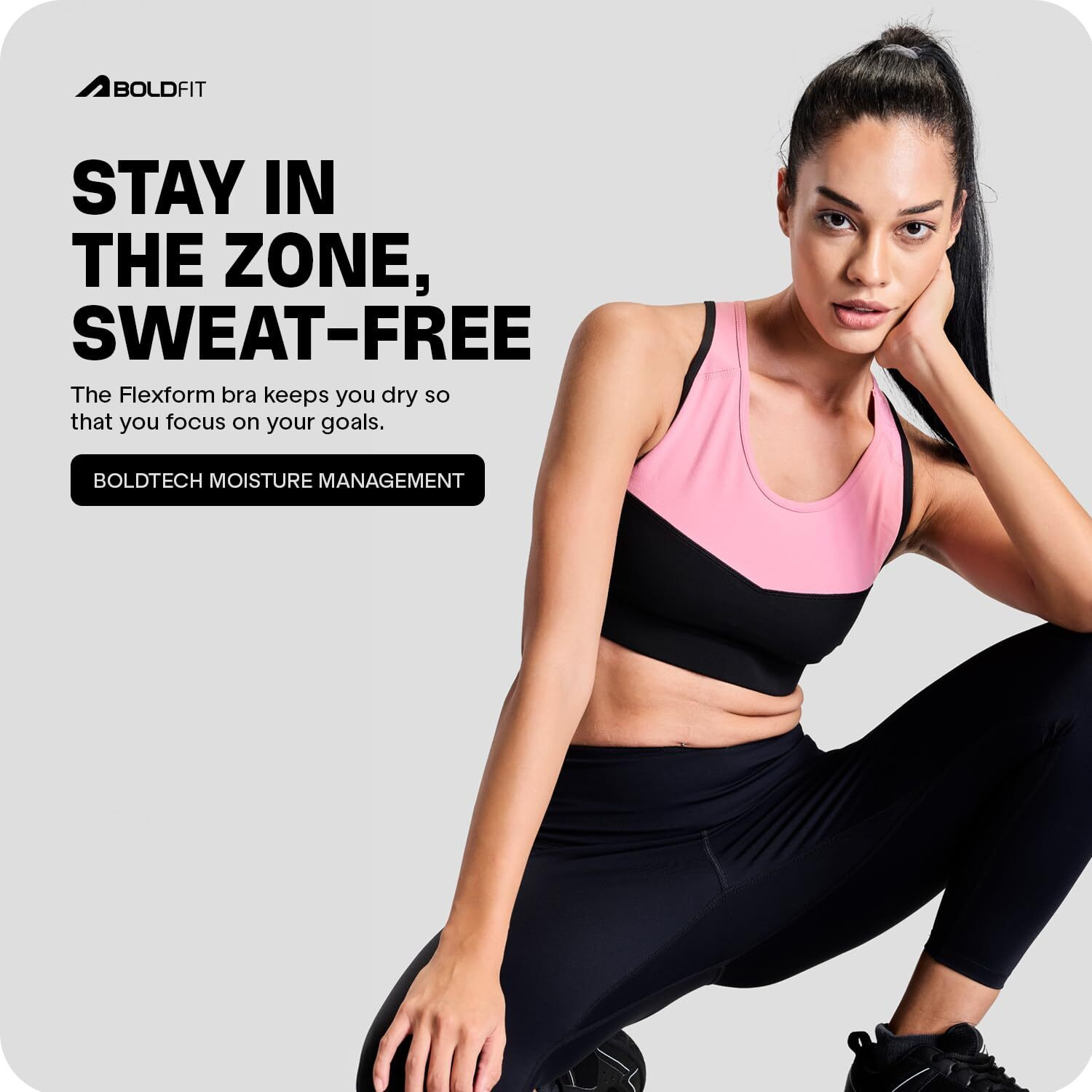 Boldfit Women's Poly Spandex Wire Free Modern Padded Sports Bra (Bftbw2002Sblkpinks_Black-Pink_S)