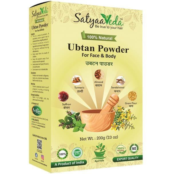 Satyaaveda Ubtan Ayurvedic Face Pack Powder With Saffron, Turmeric, Almond, Sandalwood | Instant Glow I Brightening |Bridal Ubtan | Haldi Ceremony | No Preservative & Chemical | For All Skin | 200G )