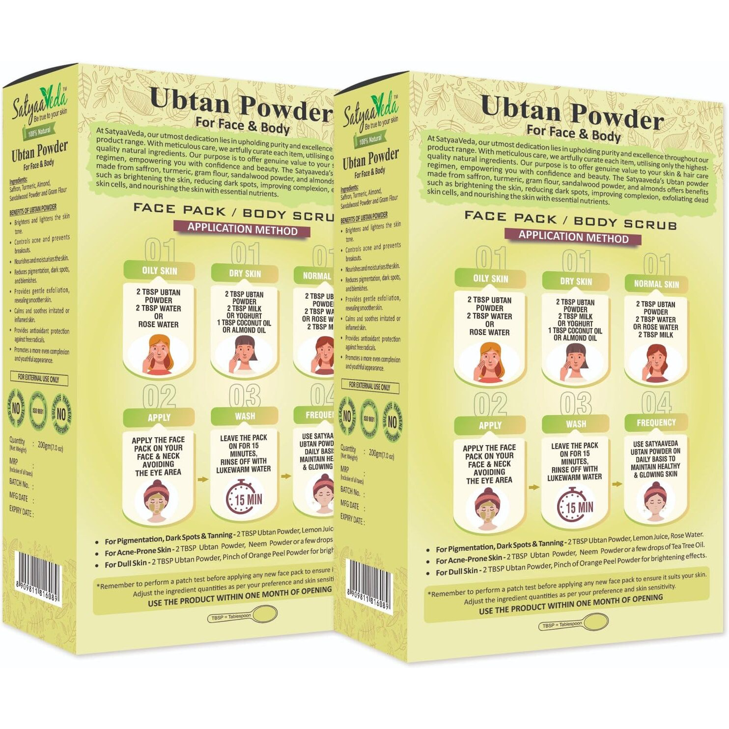 Satyaaveda Ubtan Ayurvedic Face Pack Powder With Saffron, Turmeric, Almond, Sandalwood | All Natural I Skin Nourishment | Herbal Bath Powder I Body Scrub I Bridal Ubtan | Haldi Ceremony | No Preservative & Chemical | For All Skin | 400G