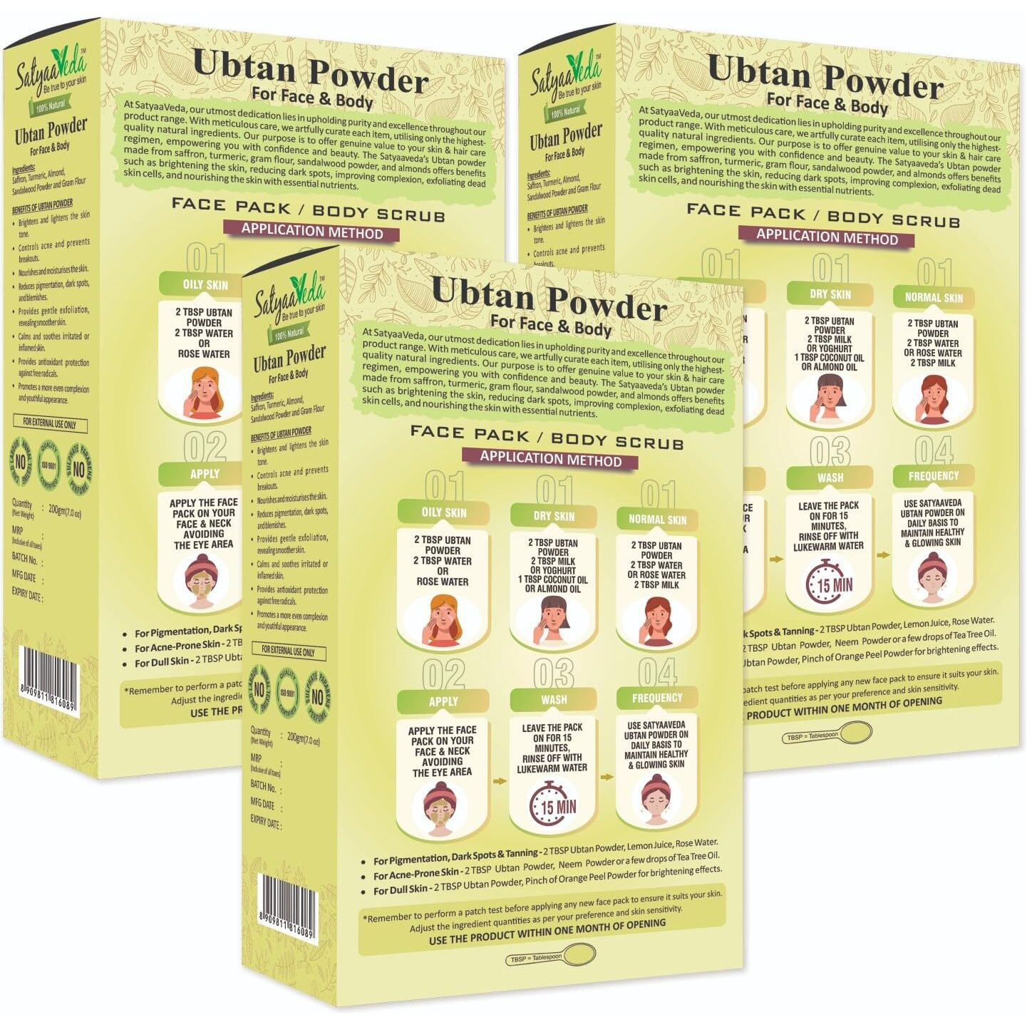 Satyaaveda Ubtan Ayurvedic Face Pack Powder With Saffron, Turmeric, Almond, Sandalwood | All Natural I Skin Nourishment | Herbal Bath Powder I Body Scrub I Bridal Ubtan | Haldi Ceremony | No Preservative & Chemical | For All Skin | 600G