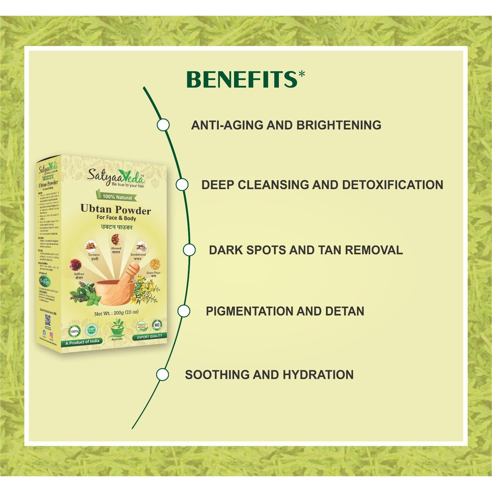 Satyaaveda Ubtan Ayurvedic Face Pack Powder With Saffron, Turmeric, Almond, Sandalwood | All Natural I Skin Nourishment | Herbal Bath Powder I Body Scrub I Bridal Ubtan | Haldi Ceremony | No Preservative & Chemical | For All Skin | 600G