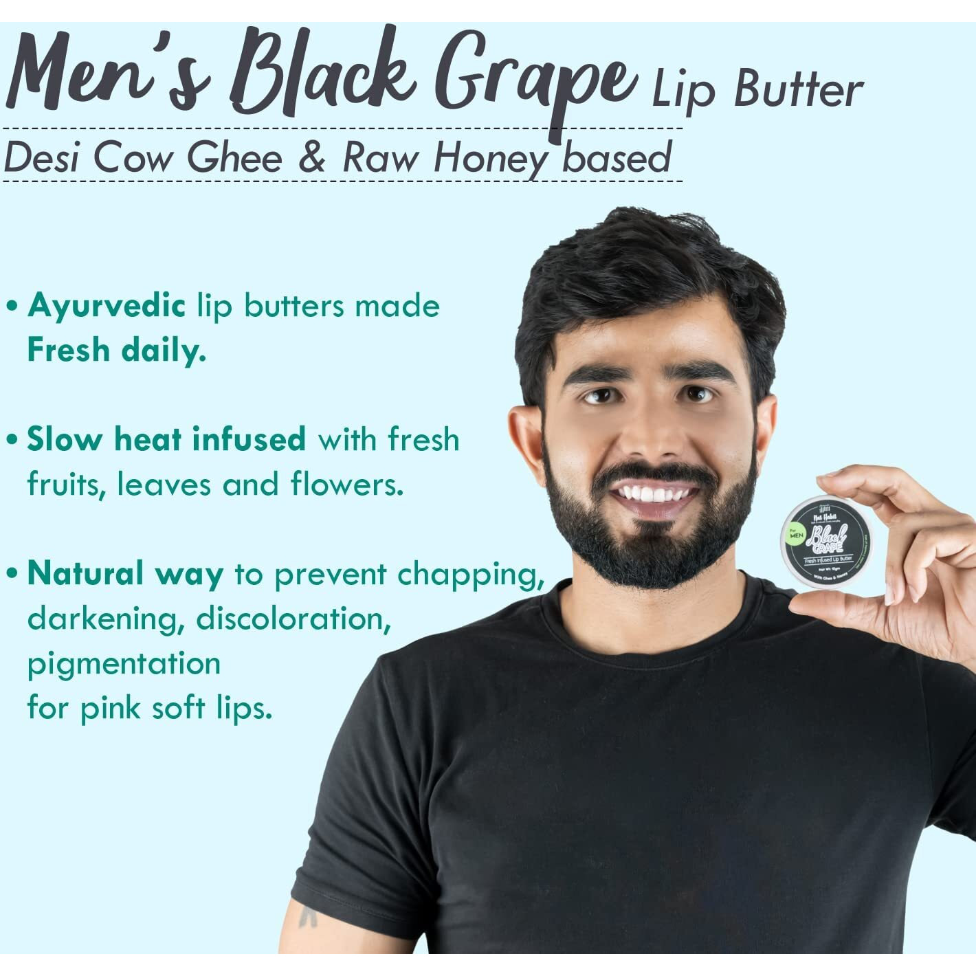 Nat Habit Black Grape Lip Balm For Men,For Lip Lightening,Lip Mask For Dry Lips|Natural,Ayurvedic Lip Care|Fresh Kitchenmade,Desi Ghee,Raw Honey,Shea,Black Grape,Vitamin E|Express Dry Lips Repair,10G
