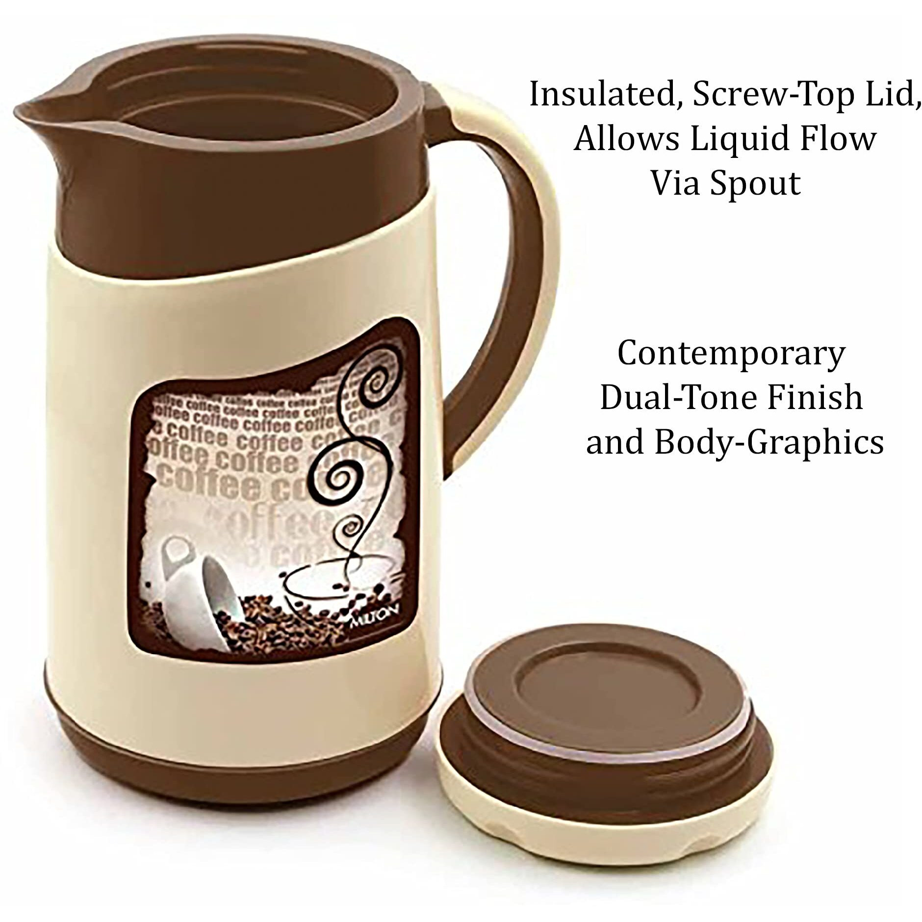 Milton Viva Tuff 1500 Water Jug, Pu Insulated Inner Stainless Steel Hot & Cold Jug, Bpa Free, Leak Proof, 1.35 Litre, Brown, Ideal For Tea, Coffee, Water, Hot Beverages