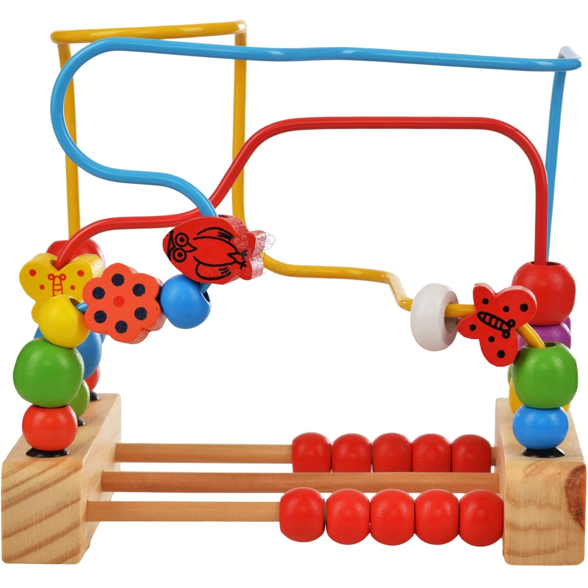 Trinkets & More - Wooden Beads Maze (30 Pieces) Puzzle Game Roller Coaster Toddler Large Abacus Learning Activity Centre Kids Educational Toys 12 Months+