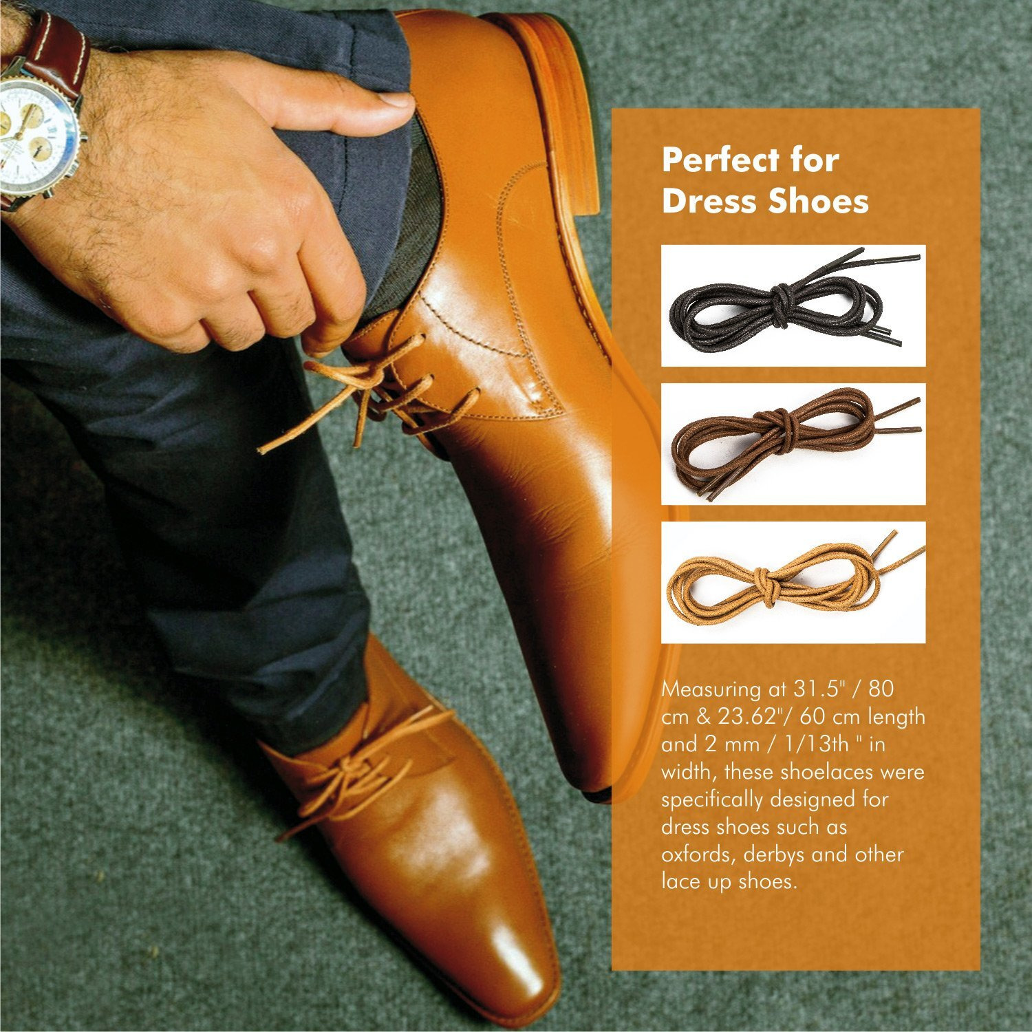 Lify Waxed Cotton Extra Thin Dress Round Shoelaces For Formal Shoes/Leather Shoe, Available In 60Cm (23.62'')- Black, Teak, Tan & Coffee Color - 4 Pair Pack