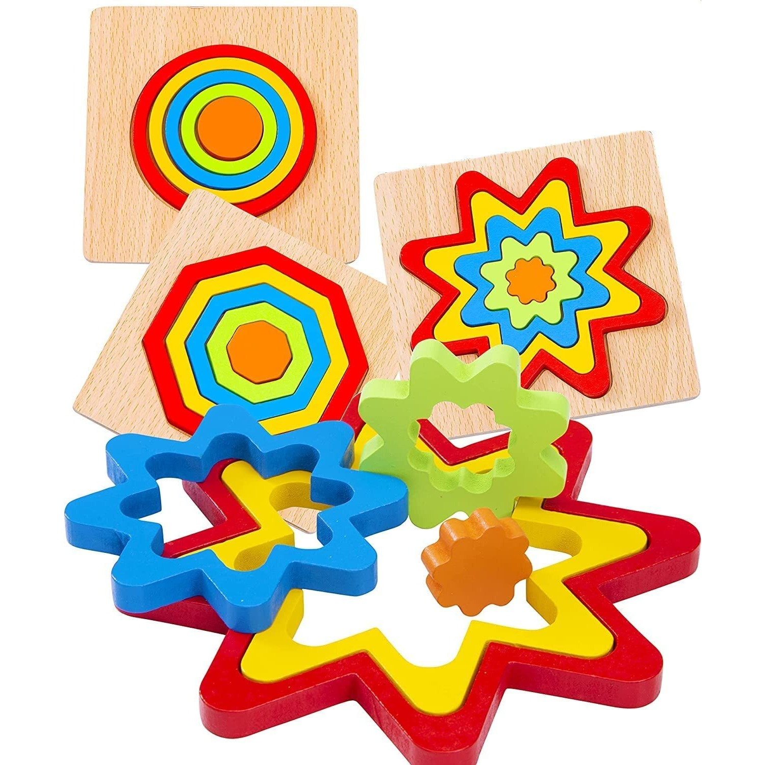 Kliffoo Toddler Puzzles Games Wooden Toys Montessori Rainbow Shape Sorting Puzzle Toys Toddlers Activities Preschool Learning Early Educational Birthday Gift Travel For Kids Age 1 2 3 4 Year Old