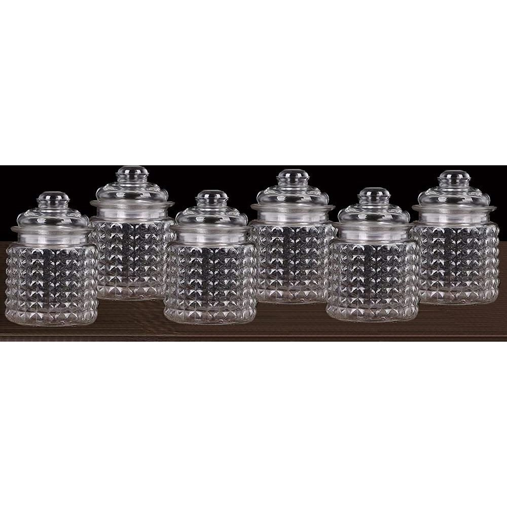 Dizgoy Storage Pop Glass Jar With Airtight Lid,Kitchen Food Cereal Containers, Canister Set Ideal For Flour, Pickle Masala, Jam,Sugar, Coffee, Spice 300Ml (6)