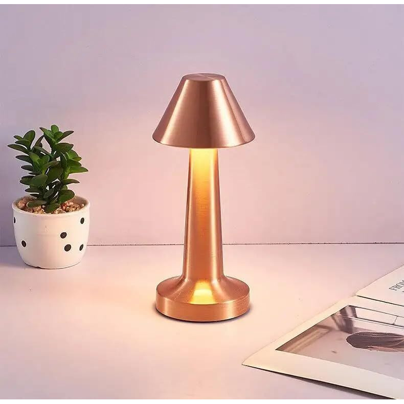Gesto Battery Operated Rechargable Desk Lamp- 3 Color Mode Touch Control | 3 Level Brightness Eye Carying Wireless Metal Lamp For Restaurant,Bedroom,Bars,Outdoor Party,Camping,Coffee Shop(Rose Gold)