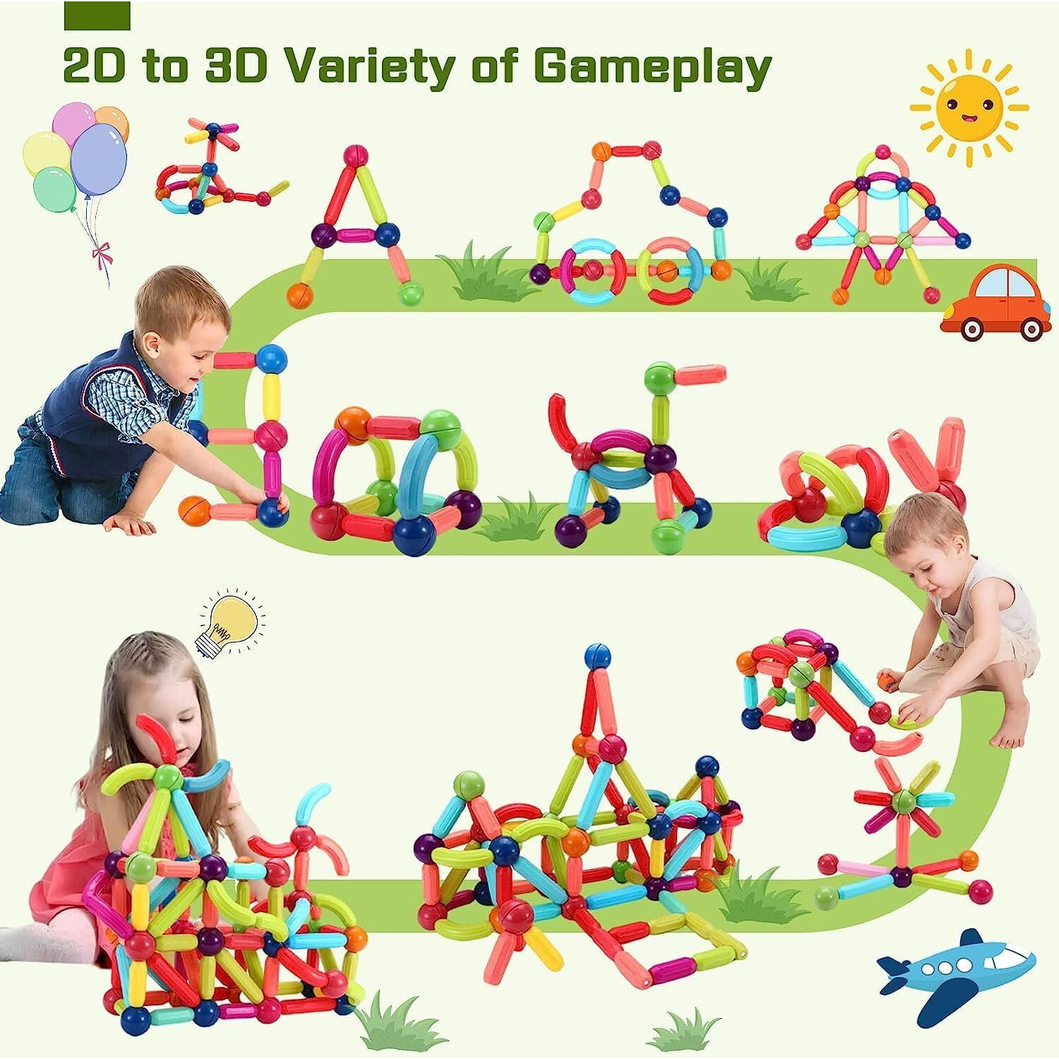 Toytastic Magnetic Building Sticks Blocks Kids Toys, Learning Sticks And Balls, Activities Toys For Toddlers, Educational Magnet Building Blocks,Kids Toys For 3+ Year Old Gifts(36Pcs)