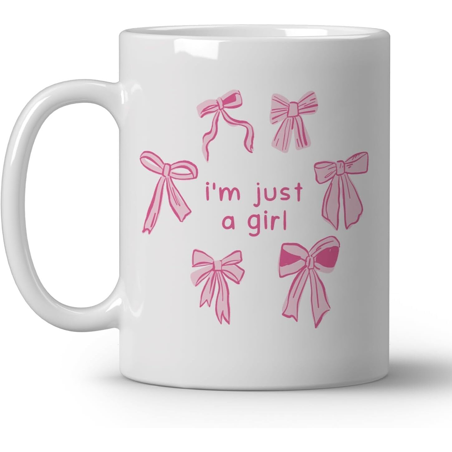 Funkyfinds Beautiful Preppy Coquette Mug Pink Bows Aesthetic Ceramic Coffee Cup, Gift For Women, Girls, Or Teen, Tea, Latte, Or Office Desk Decor I Am Just A Girl Printed Ceramic Coffee Mug (Set Of 1)