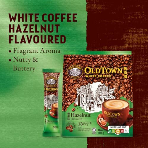 Old Town White Coffee Hazelnut 3 In 1 Instant Premix White Coffee 15 Stick ( 15 X 38G ), Packet 570G