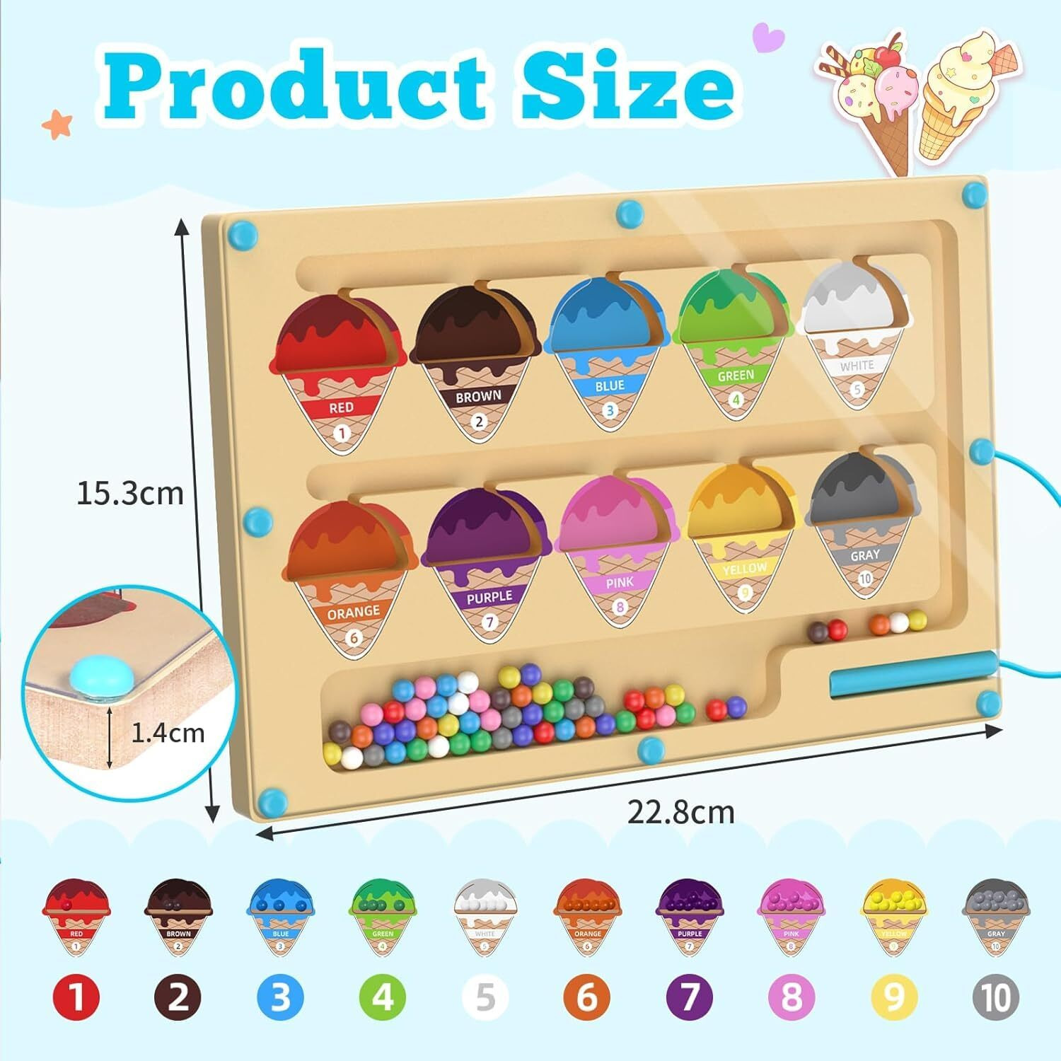 N2K2 Enterprise Magnetic Color Sorting Board, Montessori Maze Magnet Puzzle Game Board Educational Learning Toys For Preschoolers Fine Motor Skills Toys For Boys Girls Wooden Color And Number