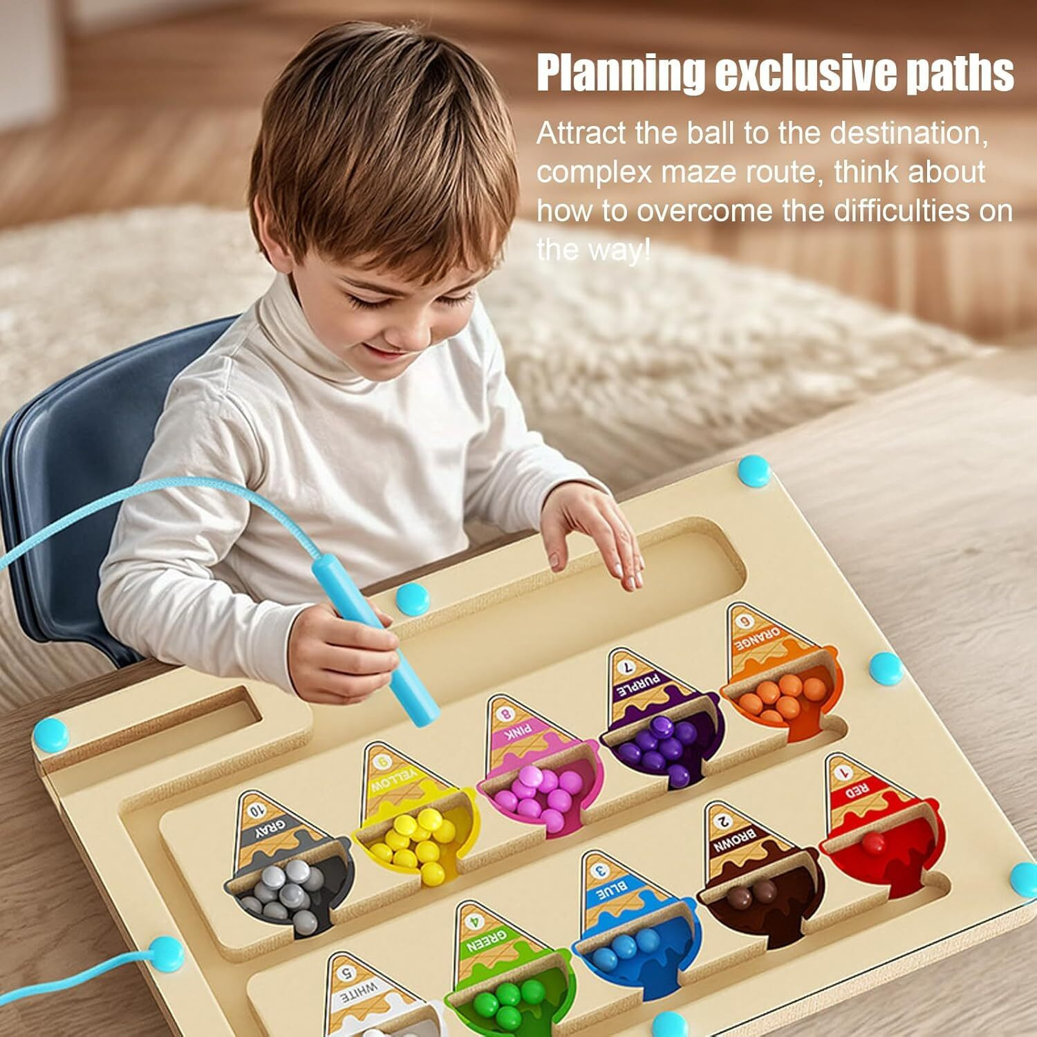 N2K2 Enterprise Magnetic Color Sorting Board, Montessori Maze Magnet Puzzle Game Board Educational Learning Toys For Preschoolers Fine Motor Skills Toys For Boys Girls Wooden Color And Number
