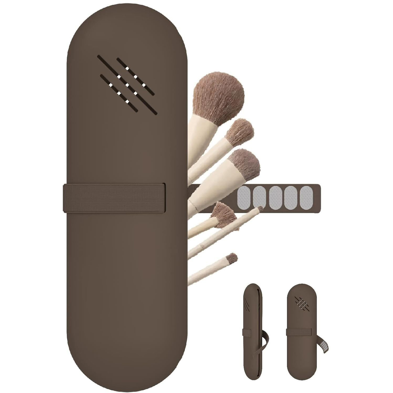 Sokt Cosmetic Makeup Brush Organizer Pouch - Silicone Large Beauty Face Brushes Case Holder For Travel (Coffee), Brown