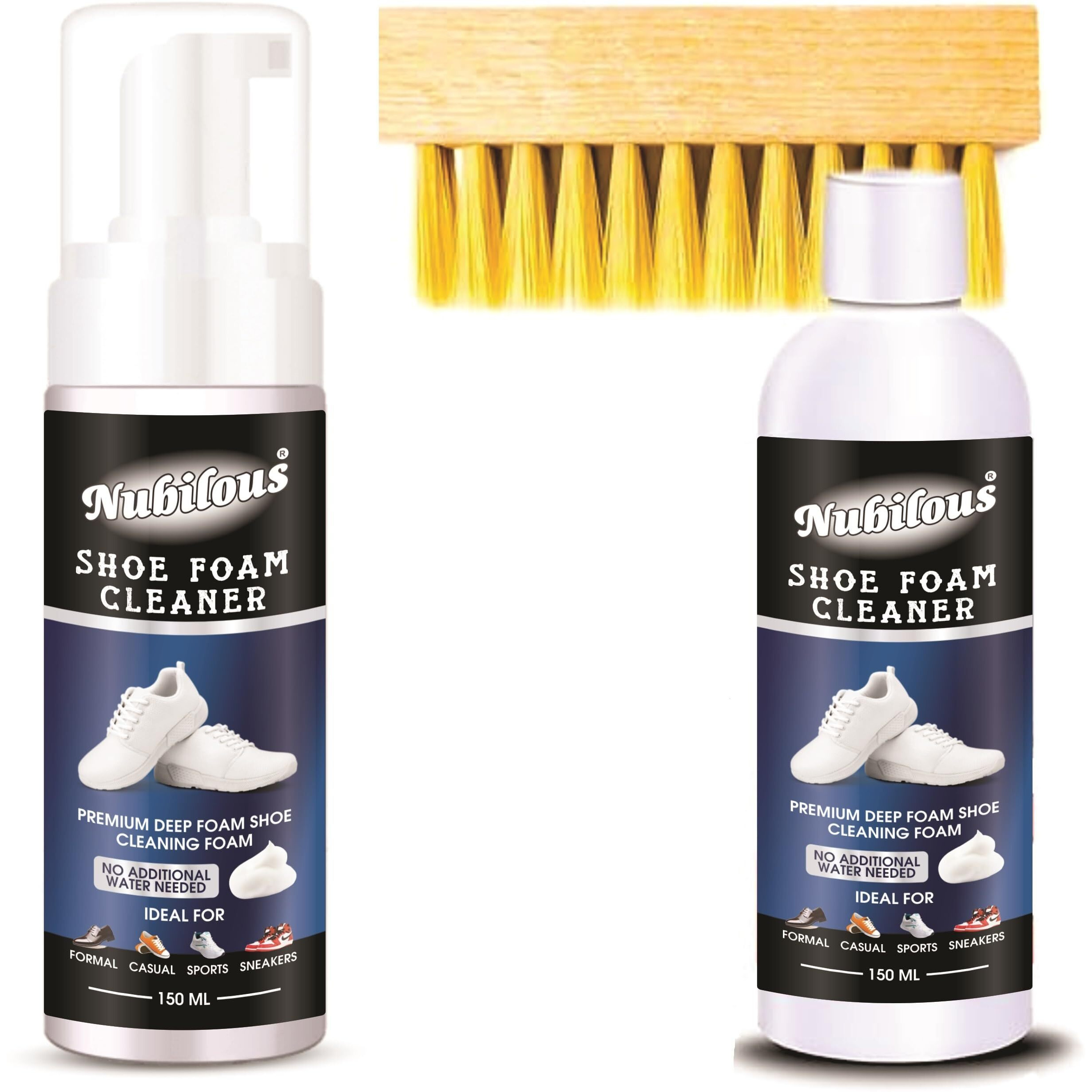 Nubilous Shoe Sneaker Cleaner For White Shoes | Foam Sneaker Cleaning Kit | Suitable For Nubuck, Canvas, Knit, Trainers & Sports Shoes |With Brush, Microfibre Cloth & Refill Bottle (Shooes Cleaner)