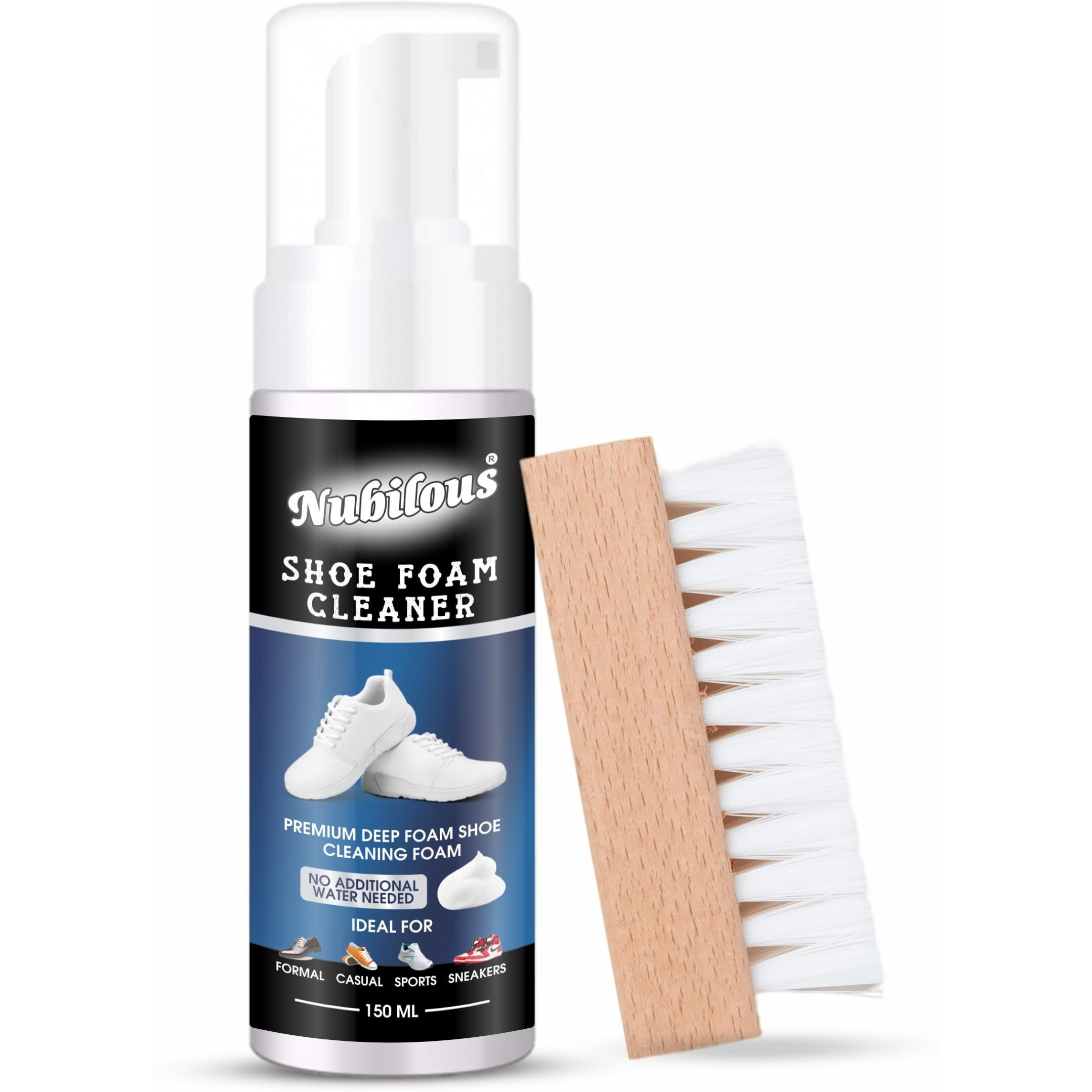 Nubilous Shoe Sneaker Cleaner For White Shoes | Foam Sneaker Cleaning Kit | Suitable For Nubuck, Canvas, Knit, Trainers & Sports Shoes |With Brush, Microfibre Cloth & Refill Bottle (Shooes Cleaner)
