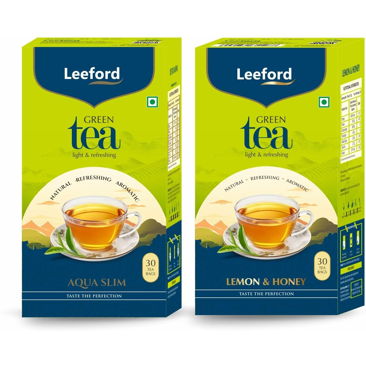 Leeford Combo Pack Of Aqua Slim & Lemon With Honey Green Tea | Hibiscus Helps For Weight Management With Refreshing Taste For Better Metabolism And Healthy Life Style (30 Bags Each)