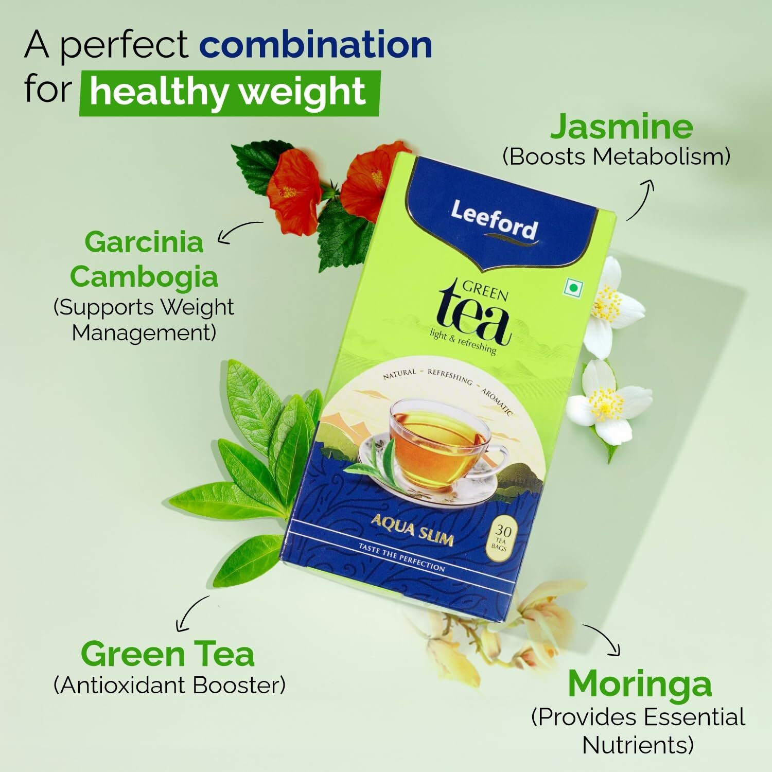 Leeford Combo Pack Of Aqua Slim & Lemon With Honey Green Tea | Hibiscus Helps For Weight Management With Refreshing Taste For Better Metabolism And Healthy Life Style (30 Bags Each)