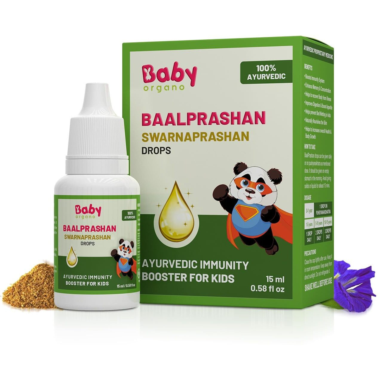 Babyorgano Swarnaprashan For Kids - Enriched With 24Ct Gold Immunity Booster Drops Healthy Growth & Strength - 100% Ayurvedic - Fdca Approved - 15Ml, Age 0-15 Years (Pack Of 1)