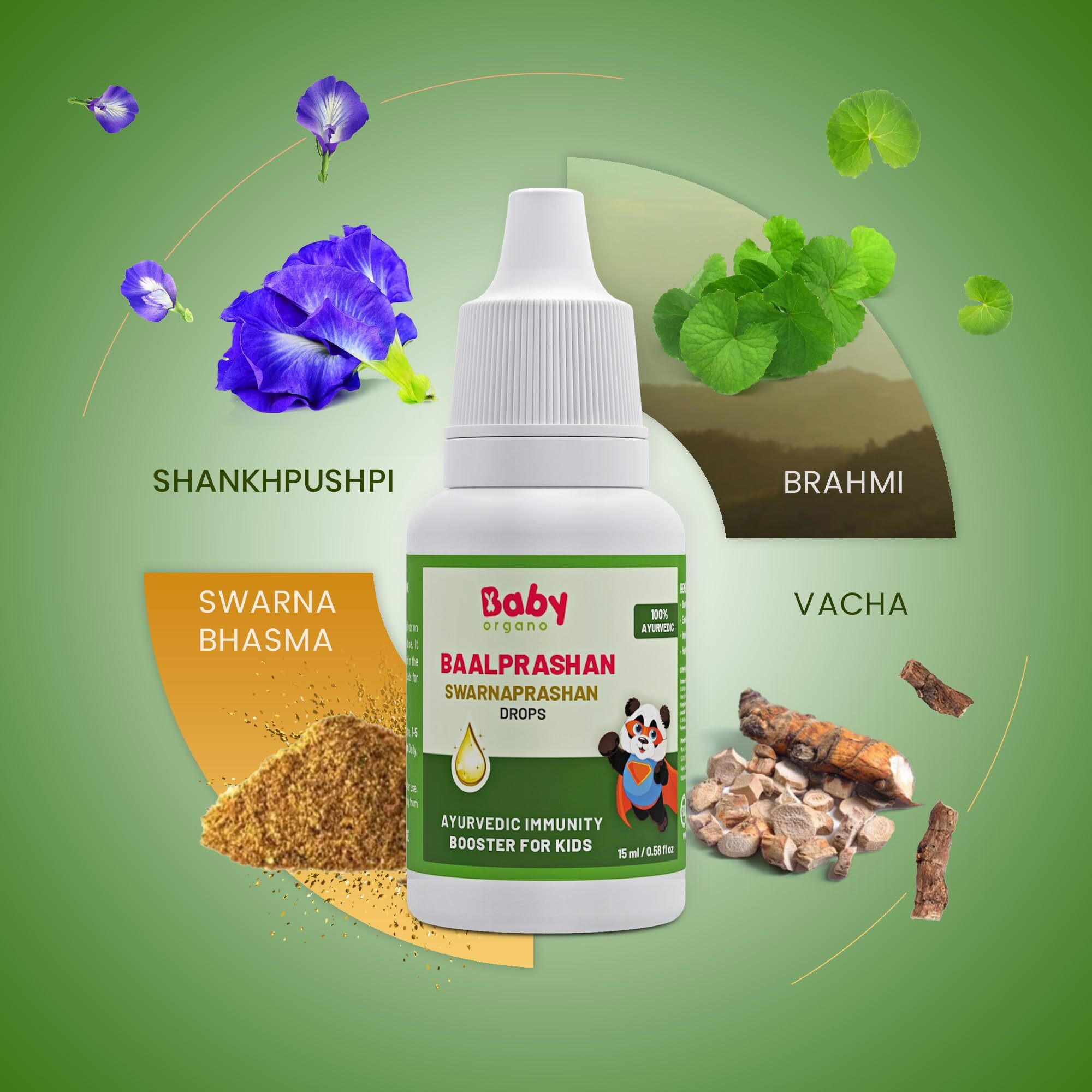 Babyorgano Swarnaprashan For Kids - Enriched With 24Ct Gold Immunity Booster Drops Healthy Growth & Strength - 100% Ayurvedic - Fdca Approved - 15Ml, Age 0-15 Years (Pack Of 1)