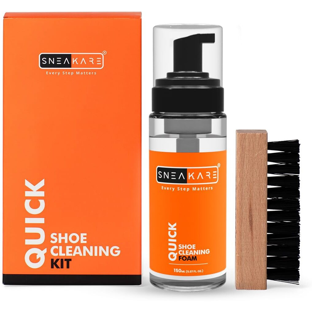 Sneakare Quick Shoe Cleaning Kit With 1 Foam Cleaner (150Ml) & 1 Medium Bristle Brush For Instant Cleaning, White Shoe Cleaning Kit, Sports Shoe Cleaning Foam Cleaner