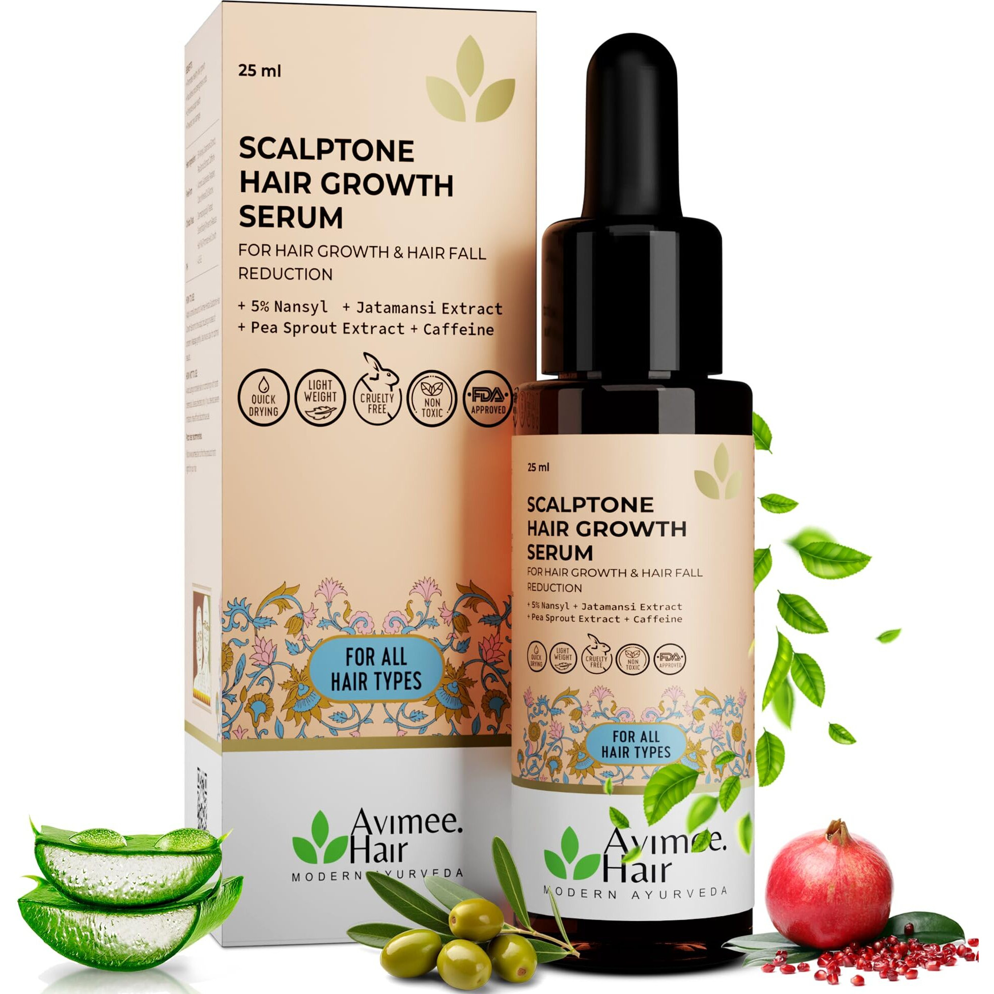 Avimee Herbal Scalptone Hair Growth Serum | Scientifically Proven Formula | Enriched With Nansyl & Green Tea Extract | For Hair Growth & Hair Fall Reduction | 25 Ml