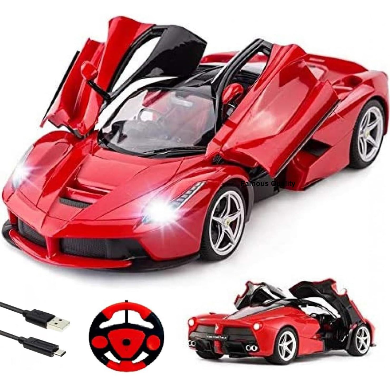 Famous Quality Big Size Remote Controlled Sports Racer Car Toy For Kids With Openable Doors And Led Lights And Sound High Speed Rc Car For Boys, Red
