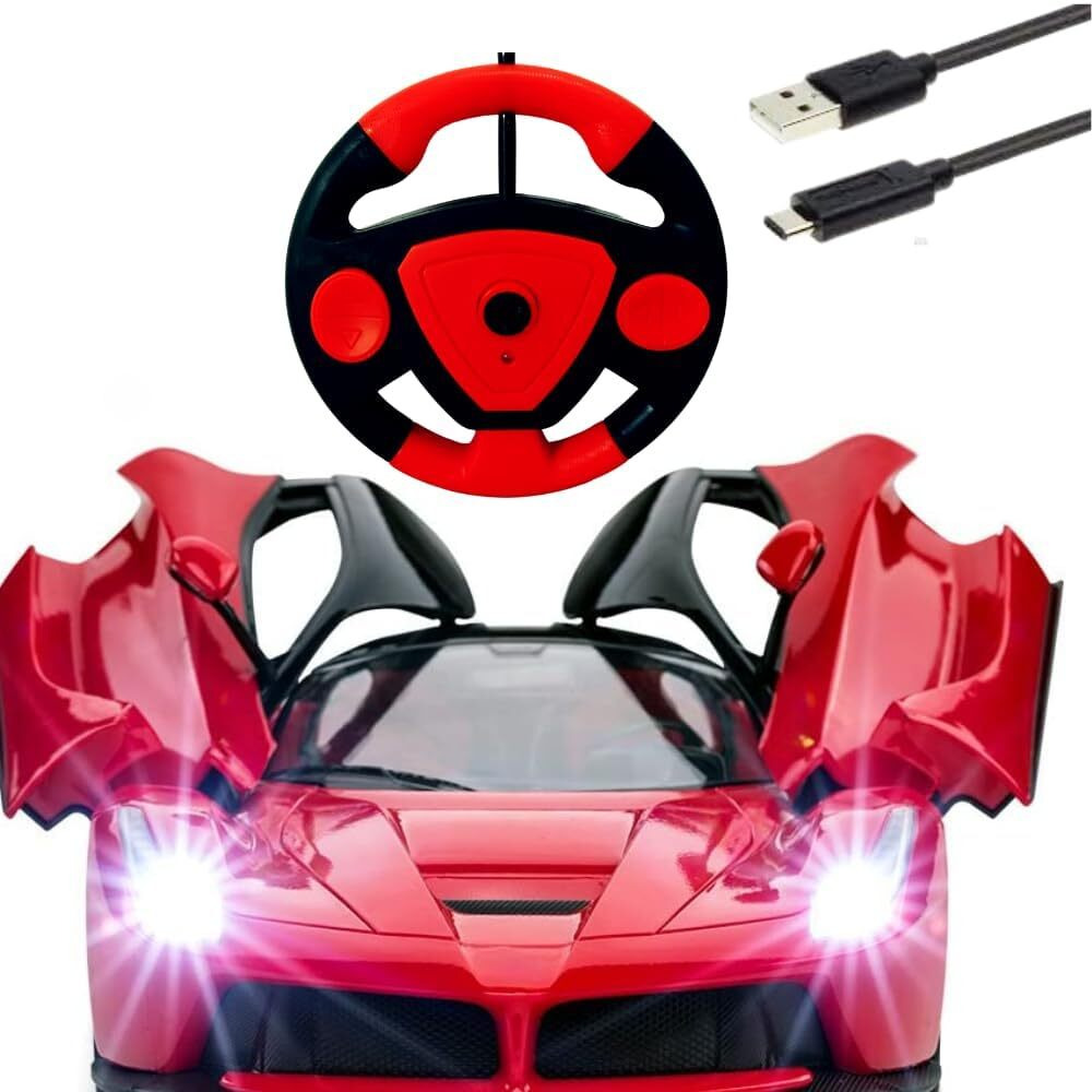 Famous Quality Big Size Remote Controlled Sports Racer Car Toy For Kids With Openable Doors And Led Lights And Sound High Speed Rc Car For Boys, Red