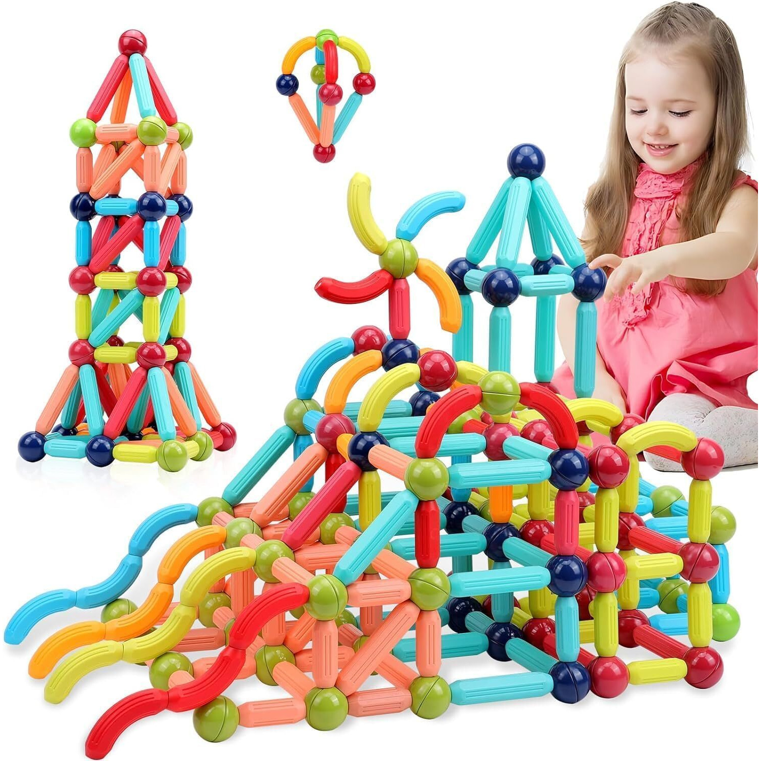Toytastic Magnetic Building Sticks Blocks Kids Toys, Learning Sticks And Balls, Activities Toys For Toddlers, Educational Magnet Building Blocks,Kids Toys For 3+ Year Old Gifts, 42 Pcs