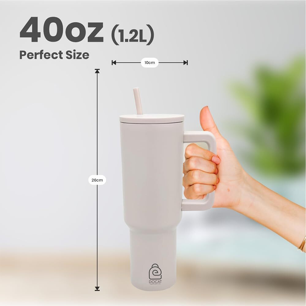 Docat 1200Ml Stainless Steel Tumbler With Lid And Straw, Hot And Cold Double Insulated Sipper Mug, 100% Leak Proof Coffee Tumbler Cupholder For Office, Gym, Travelling (Oatmeal)