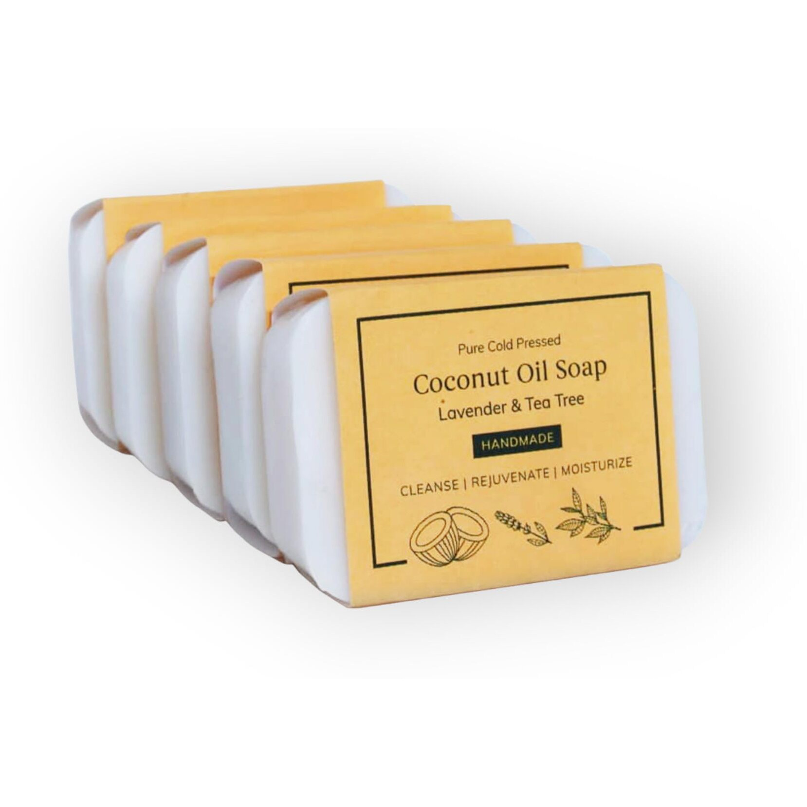 Kaprica Natural Handcrafted Pure Cold Pressed Coconut Oil Soap- Lavender And Tea Tree (Pack Of 5)