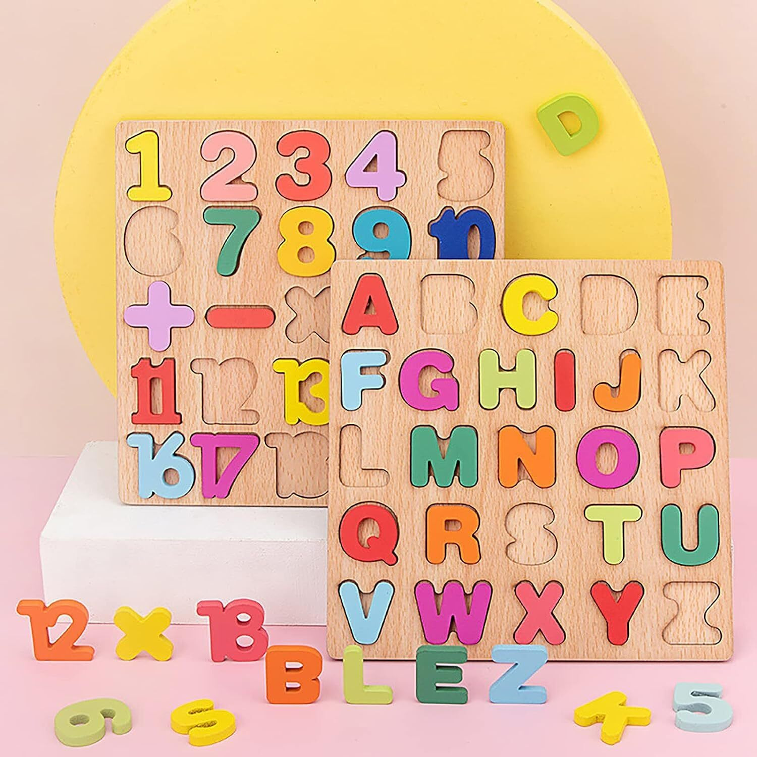 Novo Baby Wooden Learning Educational Abcd Board For Kids, Activity Toys For Toddlers & Preschoolers | Abcd Puzzle Set | Puzzle Toys For 2 Years Old Boys & Girls (Alphabets, Numbers & Shapes)