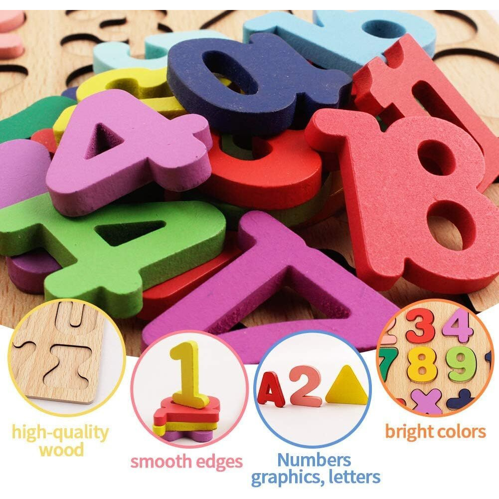 Novo Baby Wooden Learning Educational Abcd Board For Kids, Activity Toys For Toddlers & Preschoolers | Abcd Puzzle Set | Puzzle Toys For 2 Years Old Boys & Girls (Alphabets, Numbers & Shapes)