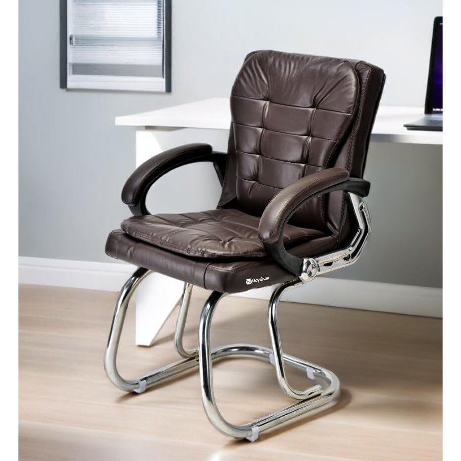 Ratison Stainless Steel Special Director Principal Manager Office Visitor Study Chair With Arm Rest With Double Pipe Frame And Cushioned Seat Back (1, Coffee, Double Pipe Frame)