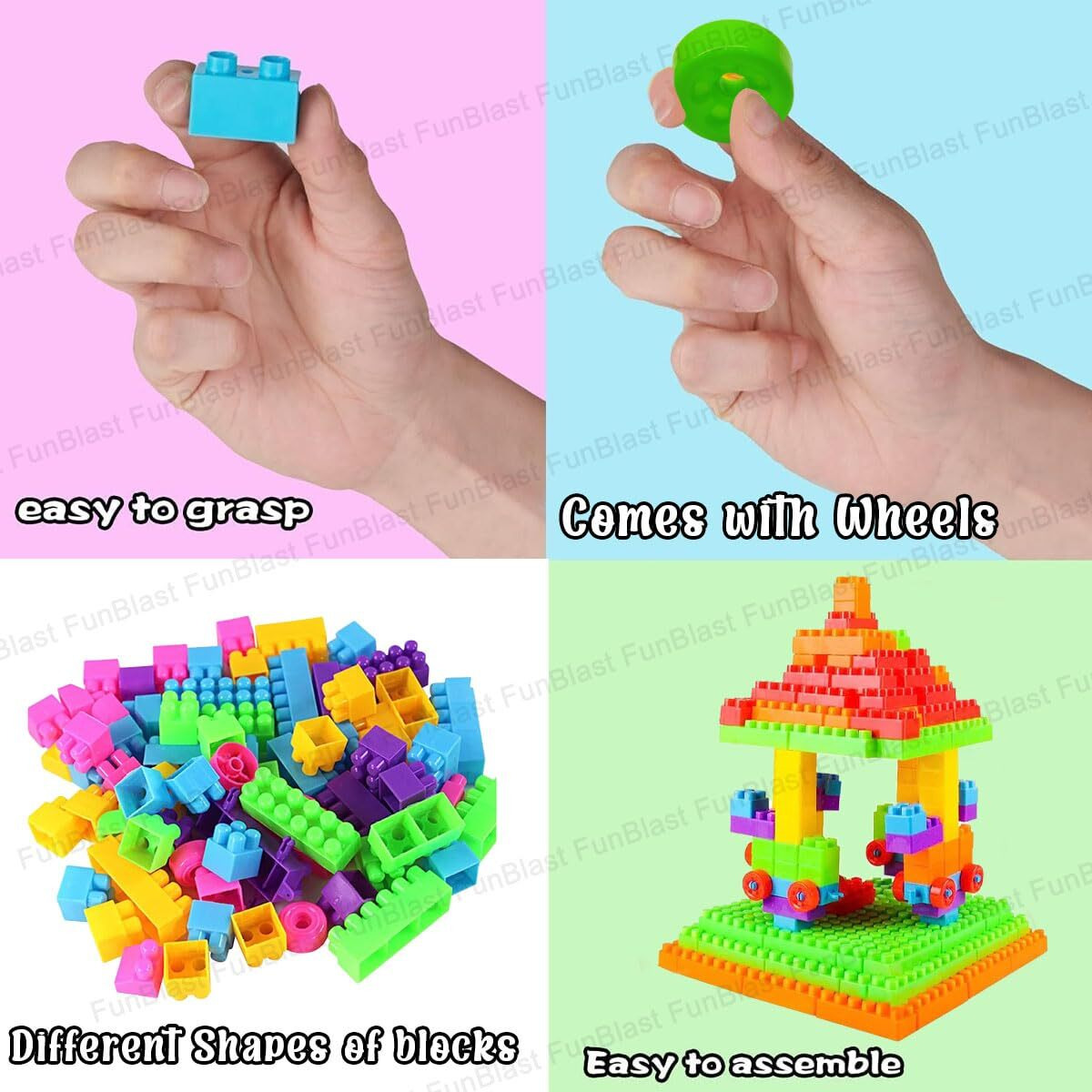 Funblast Diy Plastic Building Blocks For Kids Puzzle Games For Kids, Toys For Children Educational & Learning Toy For Kids, Girls & Boys - (250+ Blocks With 38 Wheels) Multicolor (250 Pieces)