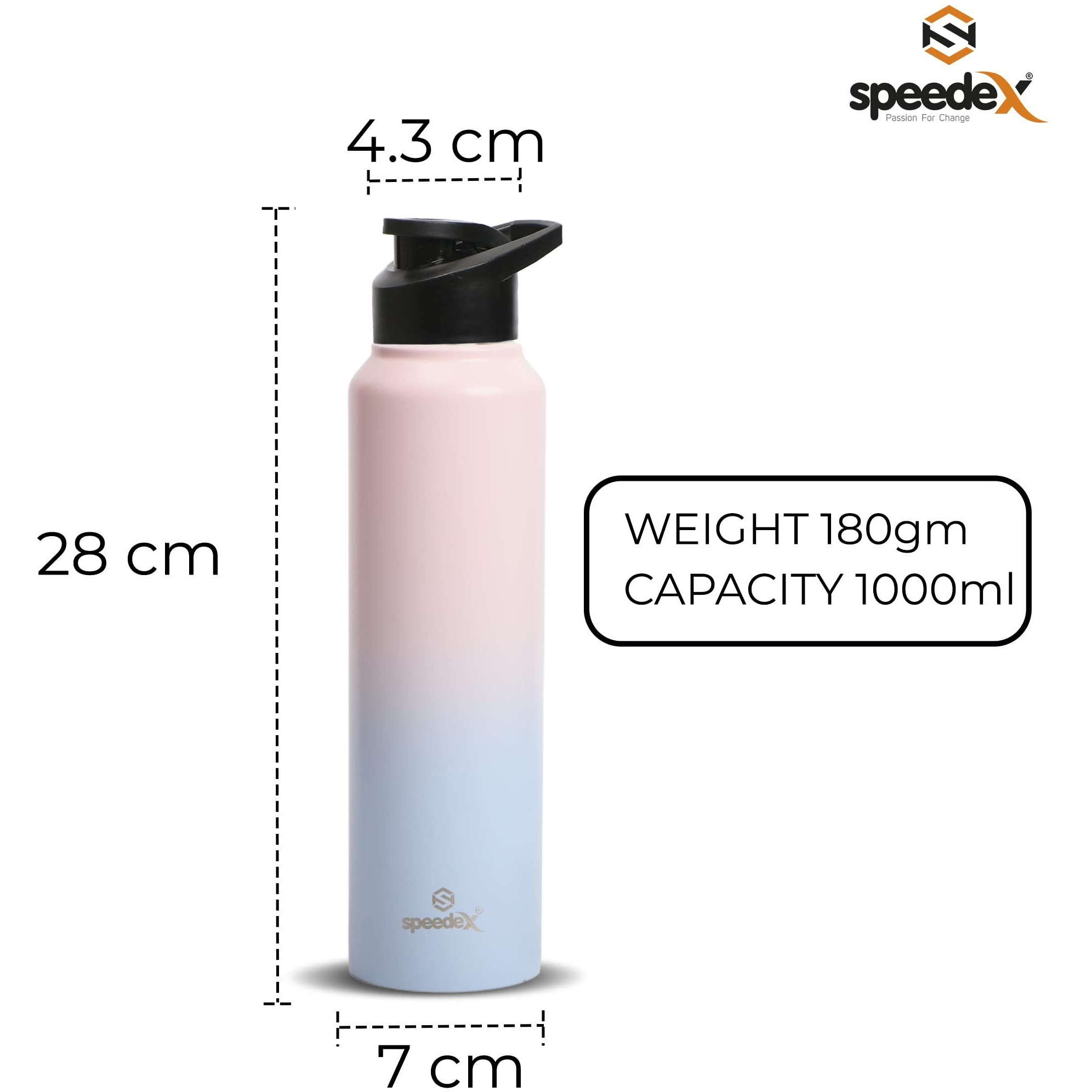 Speedex Stainless Steel Water Bottle 1 Ltr For Kids, Boys, Girls, 1 Litre Bottles For Gym, Sports, Fridge Use, School & Office - 1000Ml, Pink Blue Colour, Set Of 1, Sipper Cap