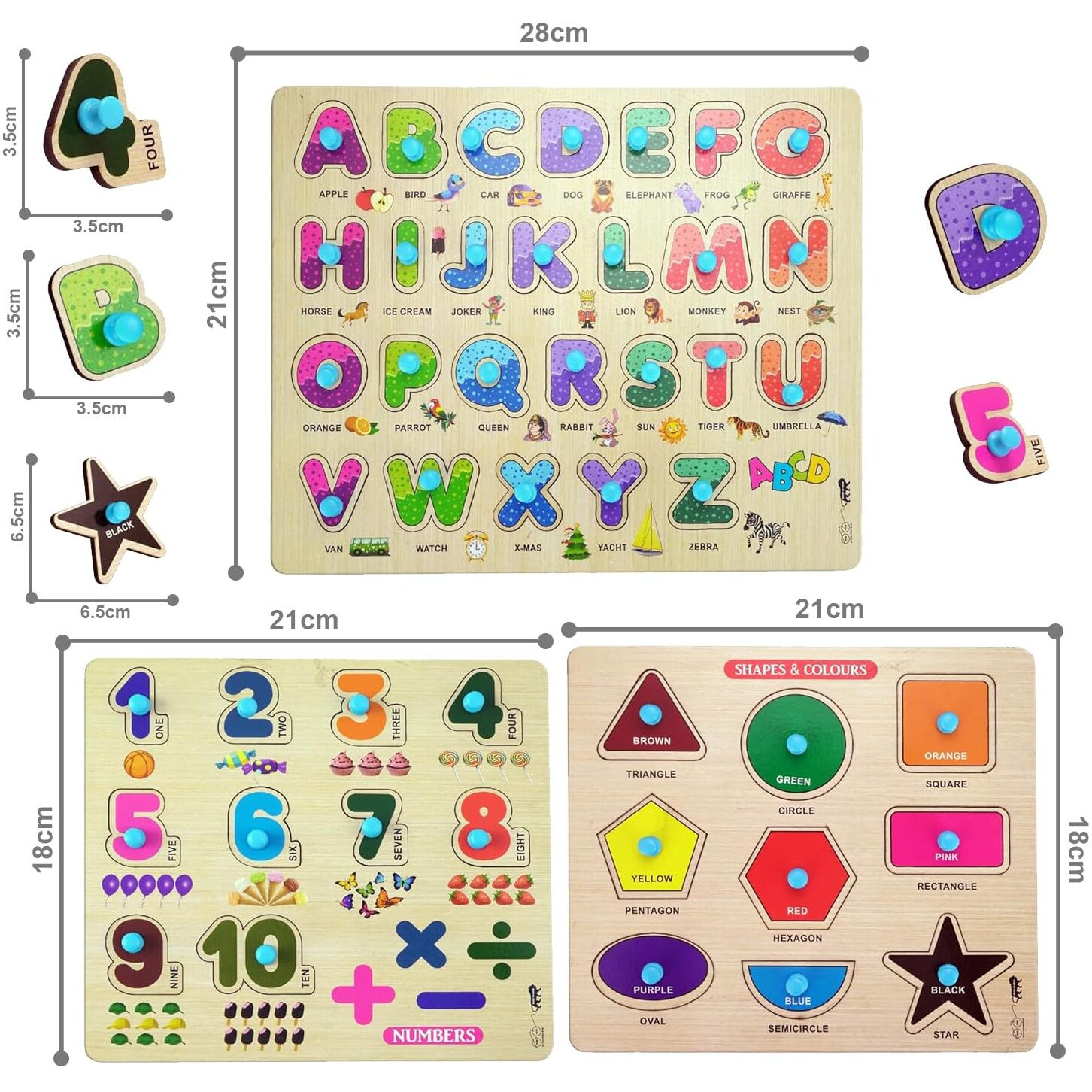 Lefan Wooden Learning Educational Board For Kids, Puzzle Toys For 2 Years Old Boys & Girls (Alphabets, Numbers & Shapes) (Abc, Numbers & Shape)