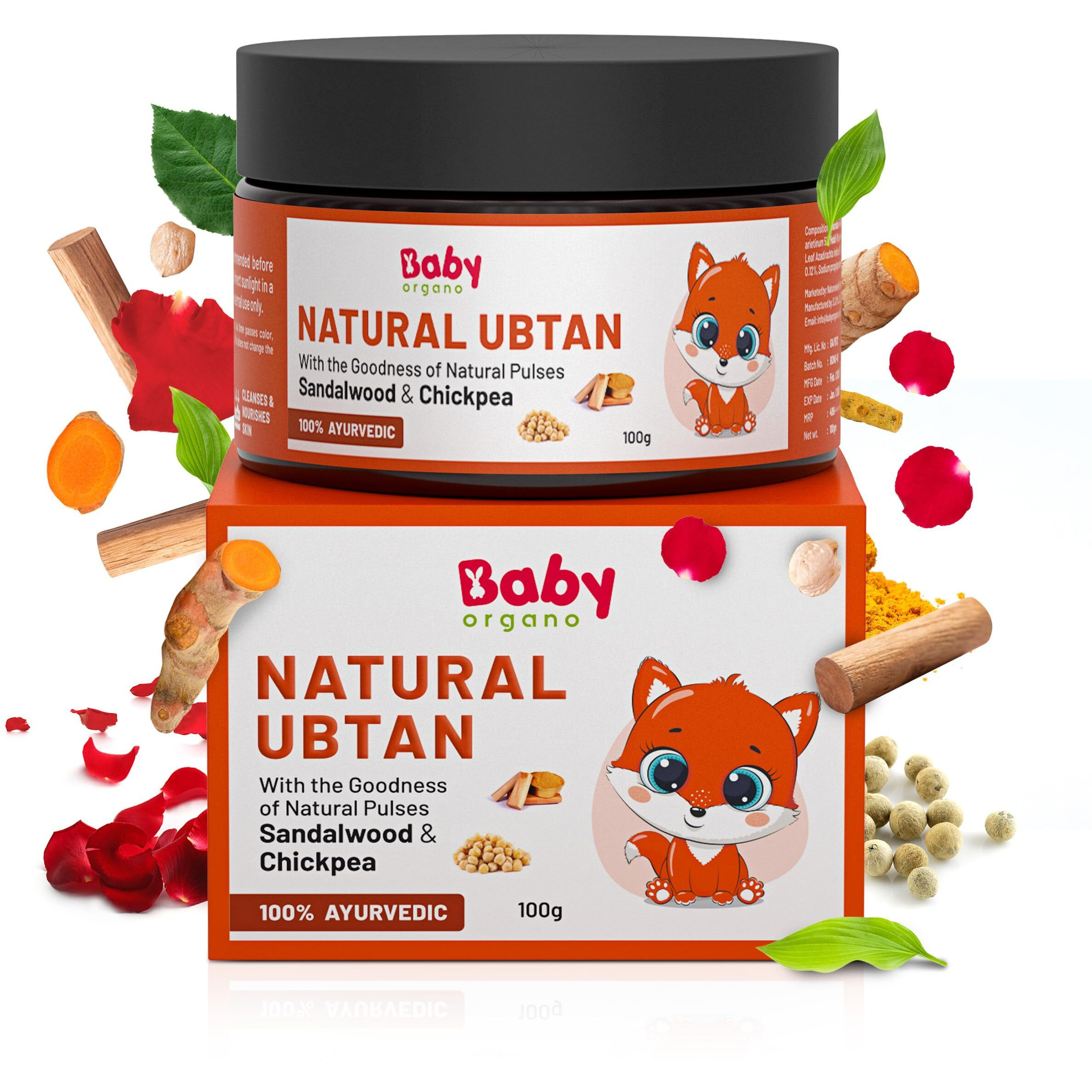 Babyorgano Natural Ubtan For Skin Tan Removal L Bath Powder For Kids And Women L Soft & Glowing Skin With Green Gram L Sandalwood And Turmeric L 100% Ayurvedic L Fdca Approved - 100Gm